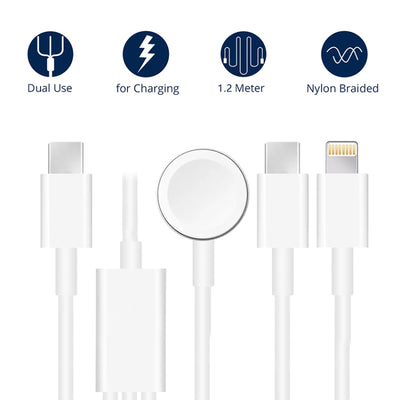 Apple Watch & iPhone & Phone Type-C 3 in 1 Type-C Charging Cable 4ft/1.2m